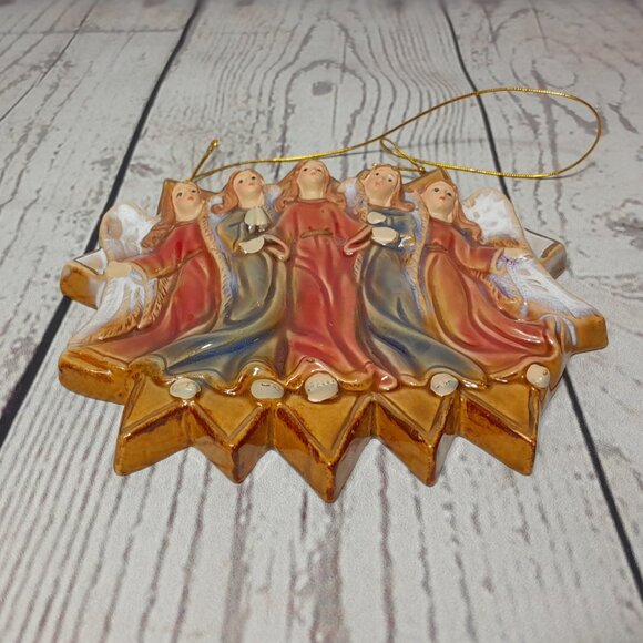 Angel Ornament 5 Angels Ceramic Christmas Religious Deluxe Imports 5.5" x 6" - Picture 3 of 12